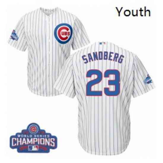 Youth Majestic Chicago Cubs 23 Ryne Sandberg Authentic White Home 2016 World Series Champions Cool Base MLB Jersey